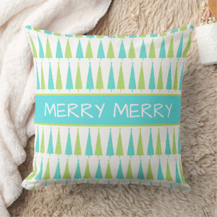 Teal and Lime Green Christmas Trees Personalised Cushion