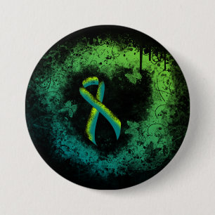 Teal and Lime Green Grunge Heart 7.5 Cm Round Badge