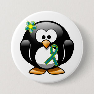 Teal and Lime Green Ribbon Penguin 7.5 Cm Round Badge