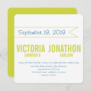 Teal and Lime Modern Typography Wedding Invitation