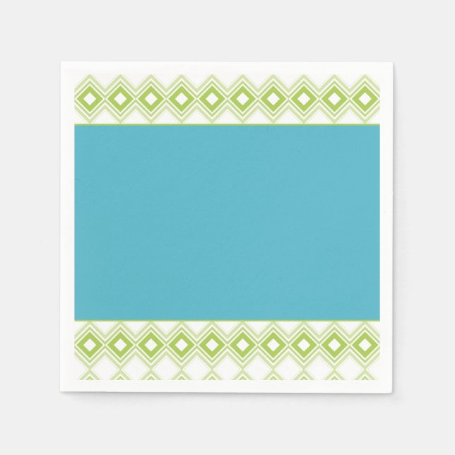 Teal and Lime Patterned Paper Cocktail Napkins (Front)