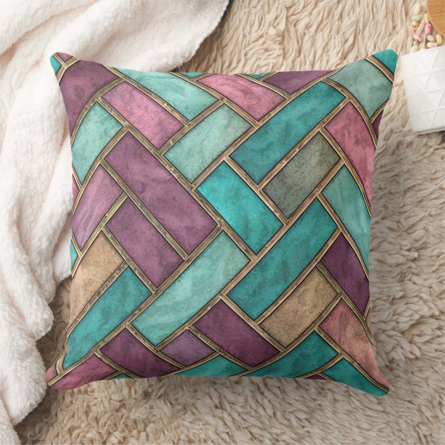 Teal and Mauve Herringbone Tile Pattern - Brick Cushion (Blanket)