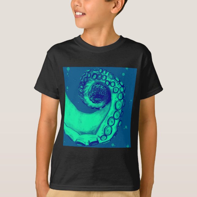 Teal and Navy Nautical Octopus Tentacle T-Shirt (Front)