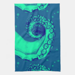 Teal and Navy Nautical Octopus Tentacle Tea Towel