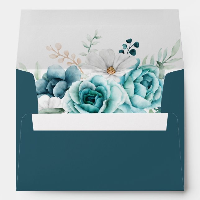 Teal and Off-White Wildflowers Wedding Envelope (Back (Bottom))