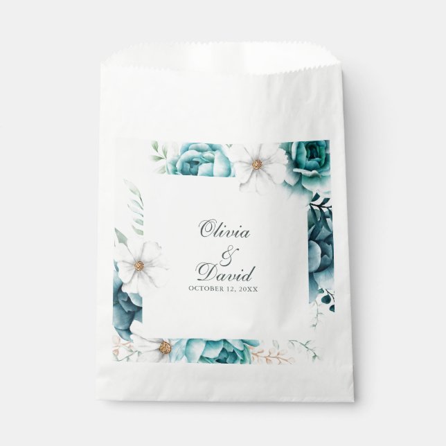 Teal and Off-White Wildflowers Wedding Favour Bags (Front)