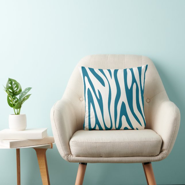 Teal and Off White Zebra Design Pillow (Chair)