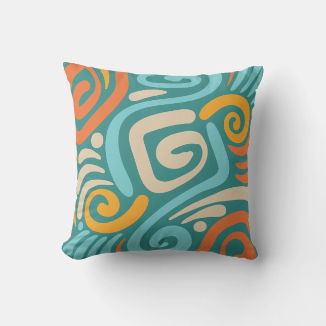 Teal and Orange Bold Spiral Coil Pattern Cushion (Front)