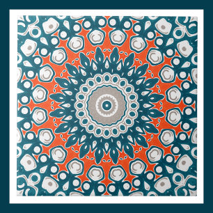 Teal and Orange Decorative Mandala Tile