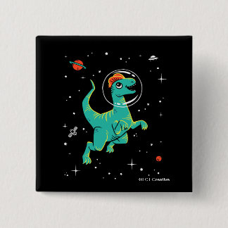 Teal And Orange Dilophosaurus Dinos In Space 15 Cm Square Badge