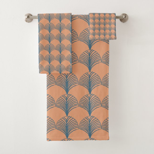 Teal and Orange Fans  Bath Towel Set (Insitu)