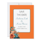 Teal and Orange Floral Save the Date Wedding