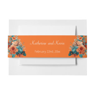 Teal and Orange Floral Wedding Invitation  Belly Band