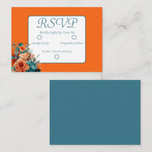 Teal and Orange Floral Wedding RSVP  Card
