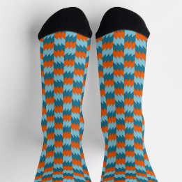 Teal and orange geometric socks