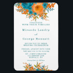 Teal and Orange Painted Florals Wedding Invite Magnet<br><div class="desc">You will love these mix and match collection pieces, some elements are different which include, teal and orange watercolor botanical peonies flowers on a clean and airy white background. On the back of the cards only have a teal watercolor with teal and orange peonies flowers. Perfect for all your wedding...</div>