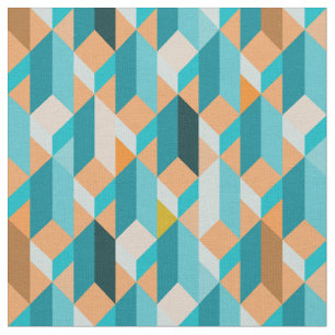 Teal And Orange Shapes Pattern Fabric