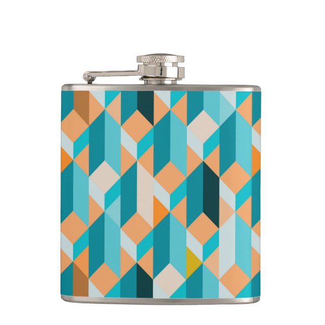 Teal And Orange Shapes Pattern Hip Flask (Front)