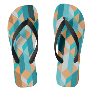 Teal And Orange Shapes Pattern Jandals