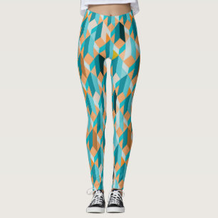 Teal And Orange Shapes Pattern Leggings