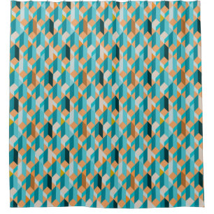 Teal And Orange Shapes Pattern Shower Curtain