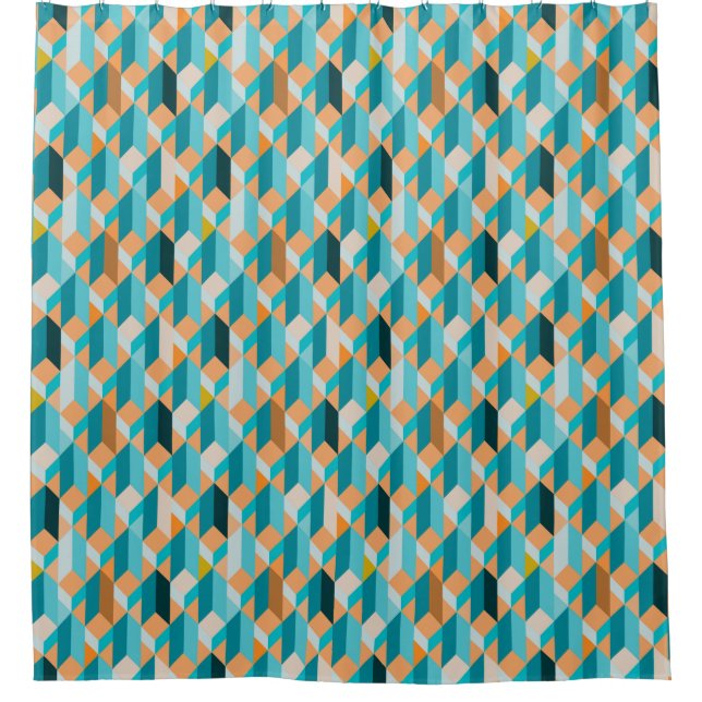 Teal And Orange Shapes Pattern Shower Curtain (Front)