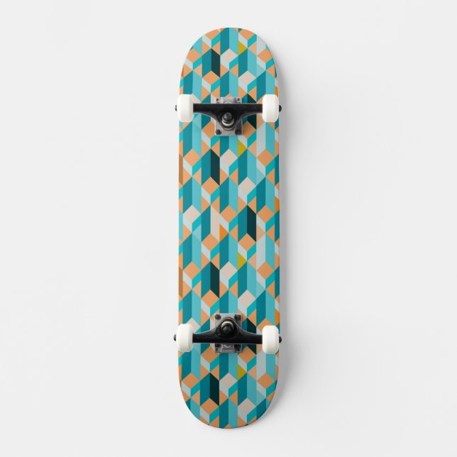 Teal And Orange Shapes Pattern Skateboard (Front)