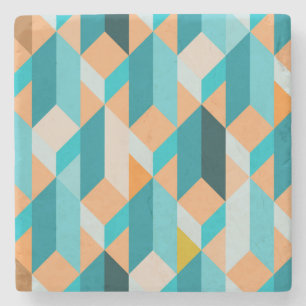 Teal And Orange Shapes Pattern Stone Coaster
