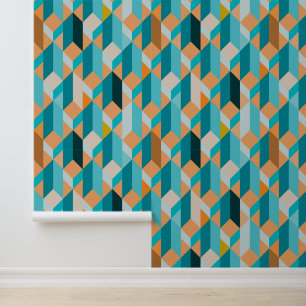 Teal And Orange Shapes Pattern Wallpaper