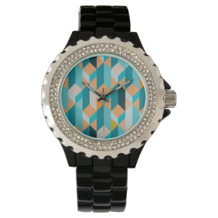 Teal And Orange Shapes Pattern Watch