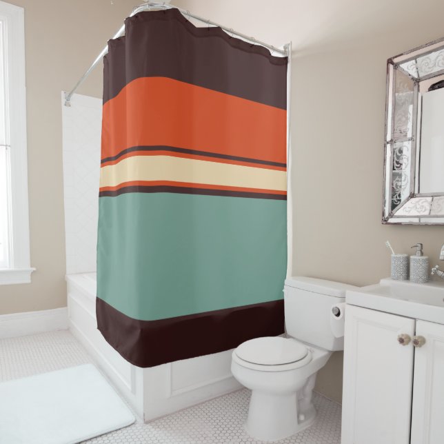 Teal and Orange Shower Curtain (In Situ)