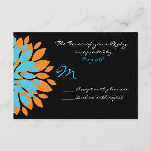 Teal and Orange Simple Flowers Wedding RSVP Cards