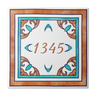 Teal and Orange Small House Number Tile
