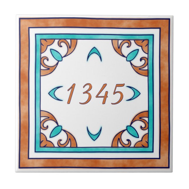 Teal and Orange Small House Number Tile (Front)