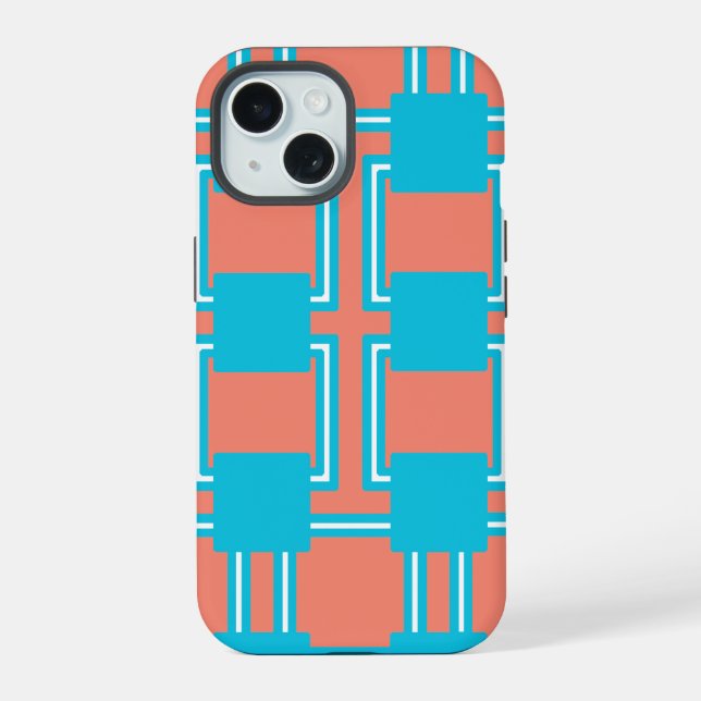 Teal and Orange Square iPhone 15 Case (Back)