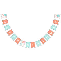 Teal and Orange Watercolor Ocean Birthday Bunting