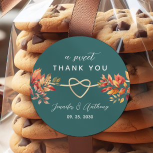 Teal and Orange Wedding Thank You Classic Round Sticker