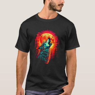 Teal And Orange Wolf Howling At The Moon Wolves Lo T-Shirt