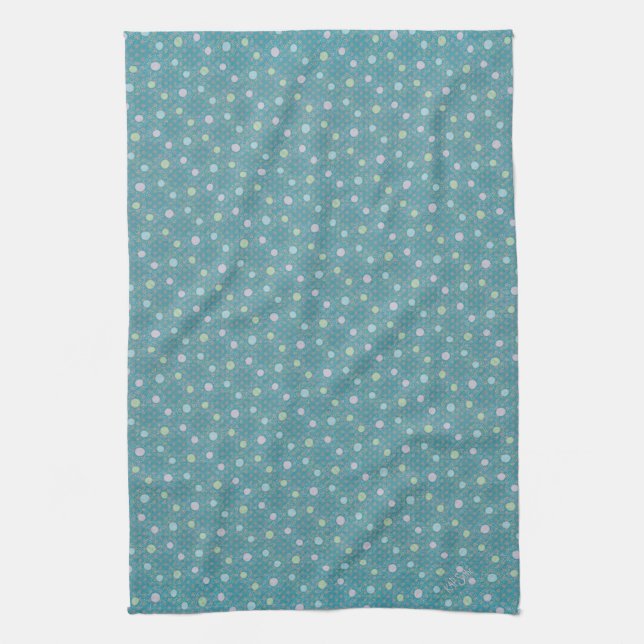 Teal and Pastel Polkadots Tea Towel (Vertical)