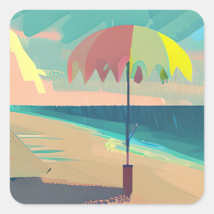 Teal and Peach Beach Abstract AI Art Square Sticker