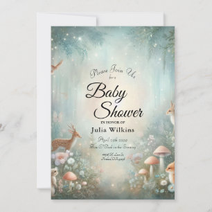 Teal and Peach Enchanted Forest Baby Shower Invitation