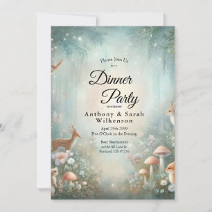 Teal and Peach Enchanted Forest Restaurant Dinner Invitation