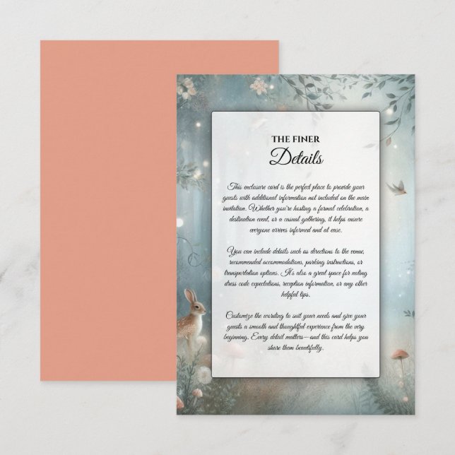 Teal and Peach Enchanted Forest Wedding Enclosure Card (Front/Back)