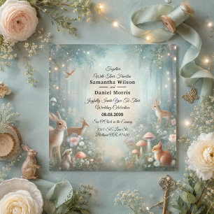 Teal and Peach Enchanted Forest Wedding Invitation