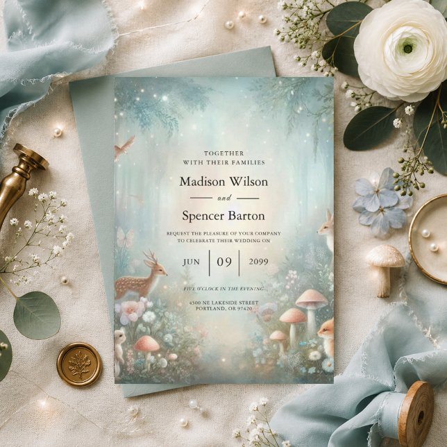 Teal and Peach Enchanted Forest Wedding Invitation (Creator Uploaded)
