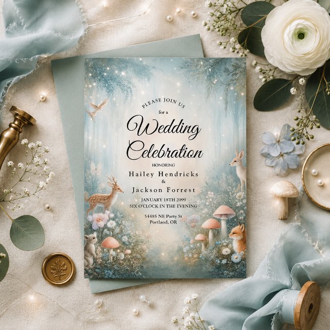 Teal and Peach Enchanted Forest Wedding Invitation (Creator Uploaded)