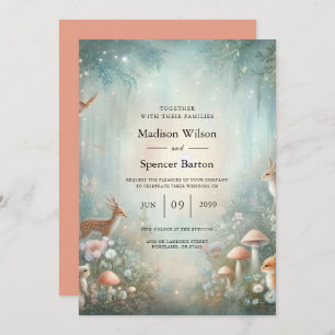 Teal and Peach Enchanted Forest Wedding Invitation