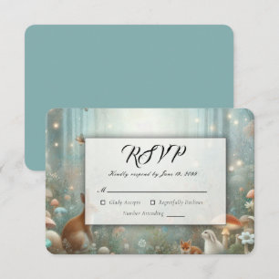 Teal and Peach Enchanted Forest Wedding RSVP Card
