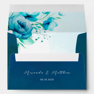Teal and Peach Watercolor Floral Wedding Custom Envelope