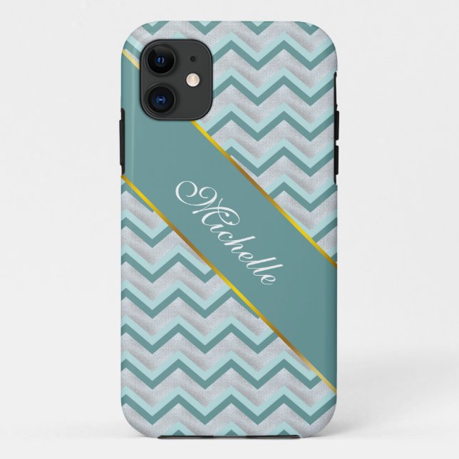 Teal and Pearls ZigZag Case-Mate iPhone Case (Back)